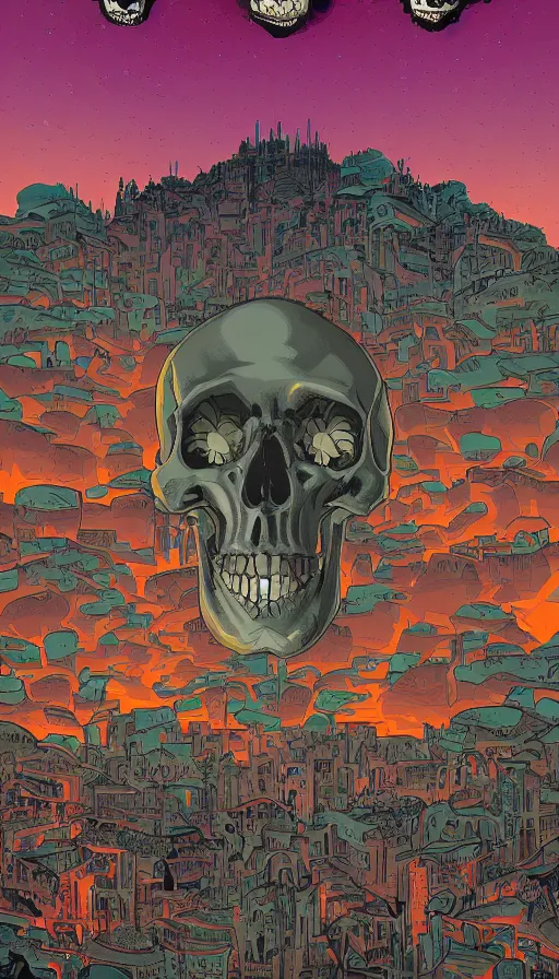 Image similar to The land of the skull androids, italian futurism, Dan Mumford, Josan Gonzalez