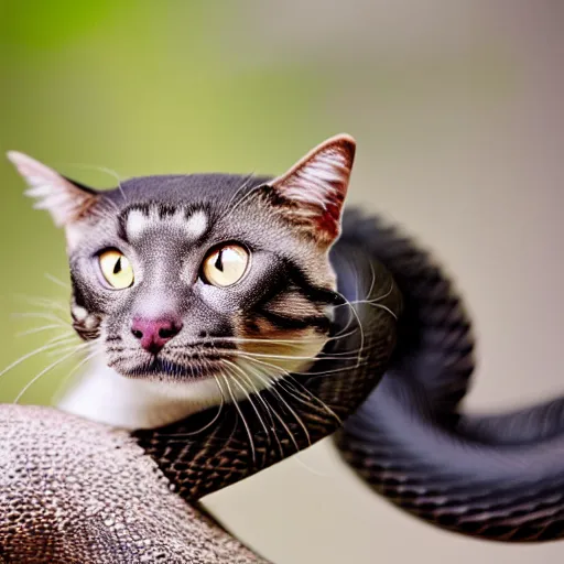 Image similar to a snake - cat - hybrid, animal photography