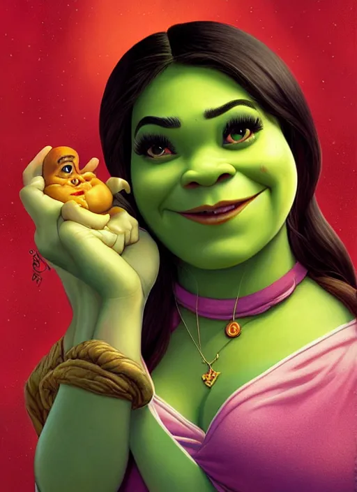 Image similar to lofi portrait of shrek as jasmine the princess, pixar style, by tristan eaton stanley artgerm and tom bagshaw.