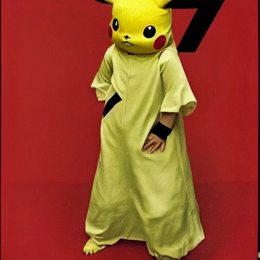 Image similar to girl in a pikachu costume, art by Annie Libovitz and Alhpnse Mucha,