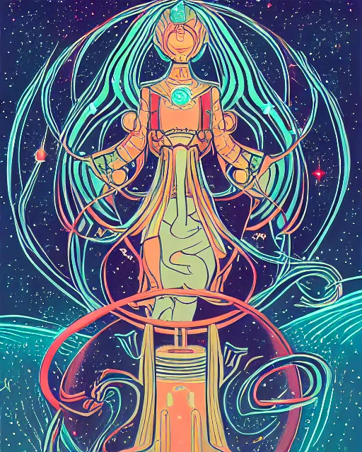 Image similar to Celestial Genie, retro illutration in the style of victo ngai