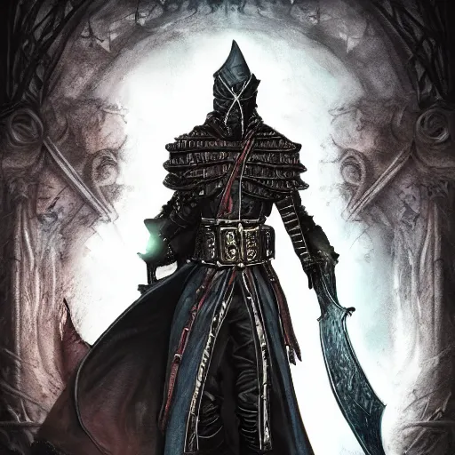 Image similar to Magic the gathering card of Male Victorian Gothic Ninja, with text, hd, intricate, bloodborne, 8k, digital art