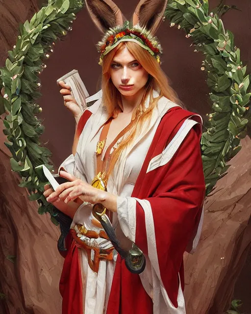 Prompt: a caracal wearing laurel wreath and a toga, photography of kurzgesagt, deep focus, d & d, intricate, elegant, highly detailed, digital painting, artstation, concept art, matte, sharp focus, illustration, hearthstone, art by artgerm and greg rutkowski and alphonse mucha