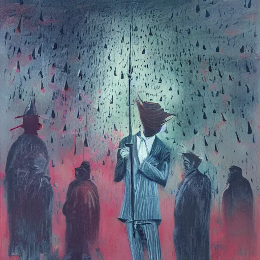 Image similar to a man holding an umbrella, a man holding an umbrella, a man holding an umbrella, a man holding an unmbrella, epic floral composition of deadly silence, intense emotion, powerful painting, gritty feeling, imagining a blissful fate, hope, anger, rage, willing, deconstructed, chaotic, expressive, neo-expressionism, by Francis Bacon, by Beksinski, by Abbas Kiarostami, by Kurosawa, by Hokusai, war photography, colorful, dreams, photojournalism