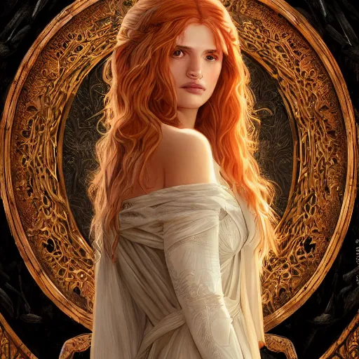 Prompt: ultra realistic illustration, bella thorne in game of thrones, intricate, elegant, highly detailed, digital painting, artstation, concept art, smooth, sharp focus, illustration, art by artgerm and greg rutkowski and alphonse mucha