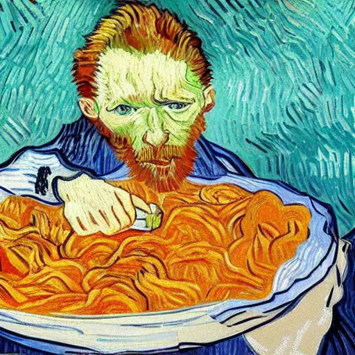 Prompt: van gogh eating kimchi