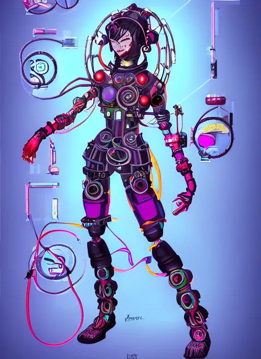 Image similar to character design, cyberpunk nezha resurrected in mechanical lotus