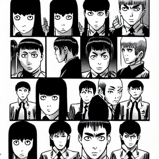 Prompt: an army of clones manga by junji ito