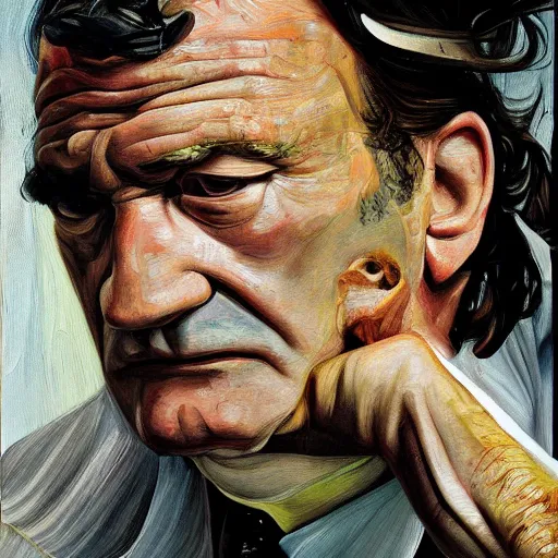 Image similar to high quality high detail painting by lucian freud, hd, portrait of mad tarantino