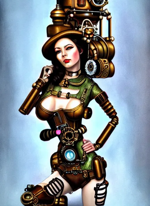 Prompt: image of beautyful female android steampunk by james o'barr,