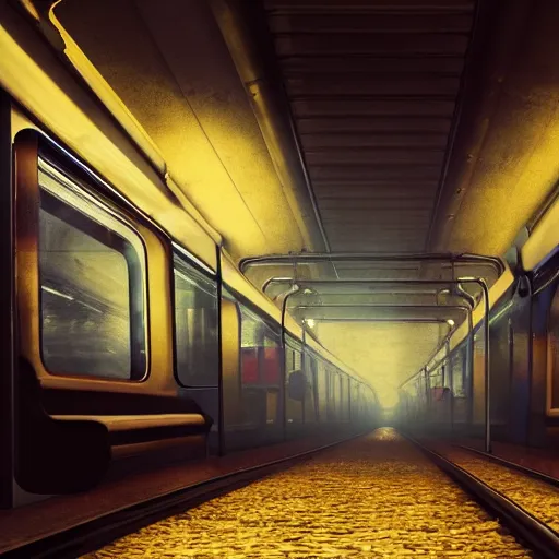 Image similar to a haunted book with glowing pages laying on the seat of a subway train, by Raphael Lacoste, Makoto Shinkai, 4k, trending on artstation, rendered in unreal engine