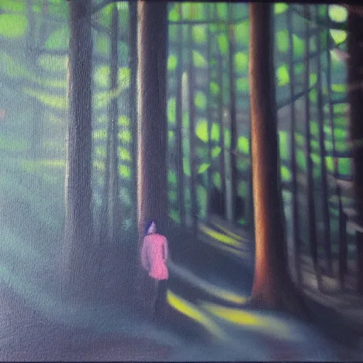 Image similar to Wanderer in the dark forest, oil on canvas