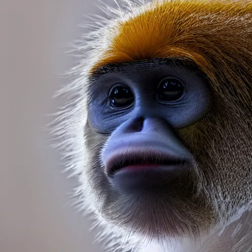 Prompt: snub nosed monkey dissolving into the water, abstract, high detail, jungle