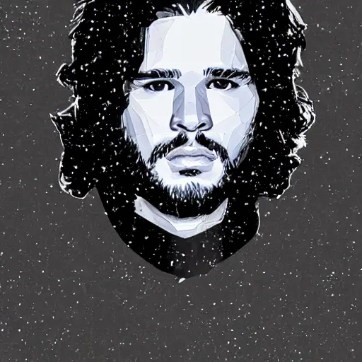 Image similar to a portrait of of jon snow constructed from snow, collage, drop shadow, organic, layered composition, layers, texture, mcu, petals, highly textured, layered, sculpted, dynamic,