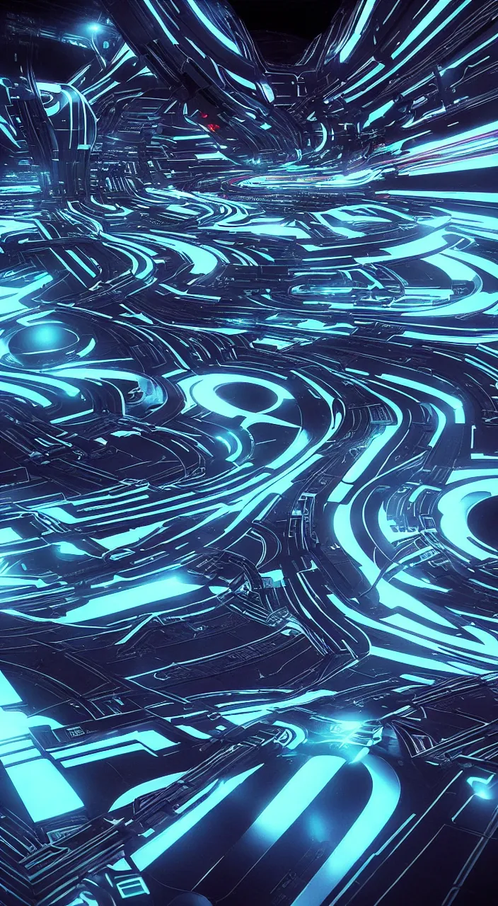 Image similar to “Cray supercomputer generated imagery of movie Tron, cinematic, anamorphic”