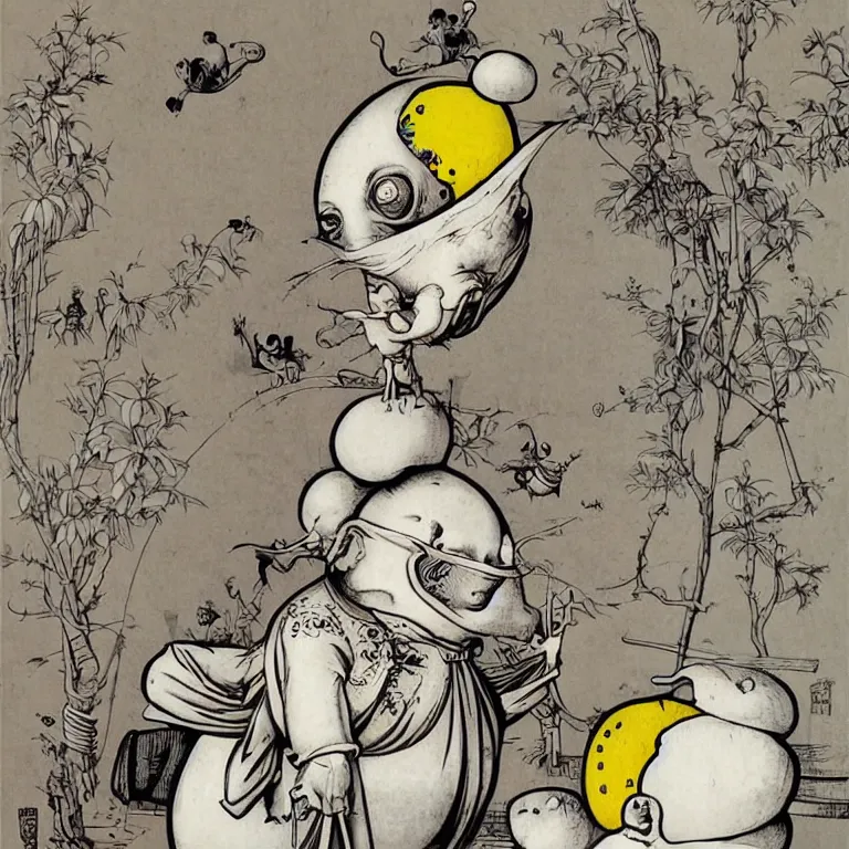 Image similar to vector graphic sticker design, humpty dumpty by hieronymus bosch, kim jung gi