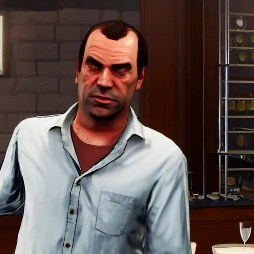 Prompt: michael from gta v drinking alcohol