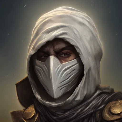 Prompt: a hyper realistic and detailed portrait of zum the planeswalker wearing a white marble mask, focus on face, mystic, mysterious, merchant collector, 8k, no skin, black eyes, trending on artstation, fog, masterpiece, in the style of Hou China