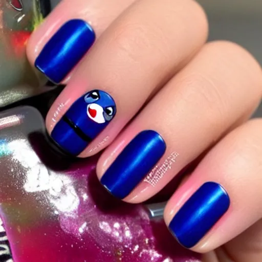 Image similar to nail art featuring harley quinn's face