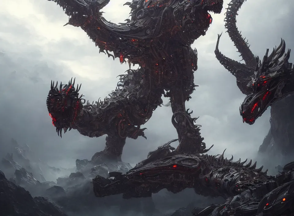 Image similar to the giant mechanical dragon roars, aura of light, artificial intelligence, scifi, futuristic, highly detailed, trending on artstation, advanced technology, art by vitaly bulgarov and nivanh chanthara and lance wilkinson