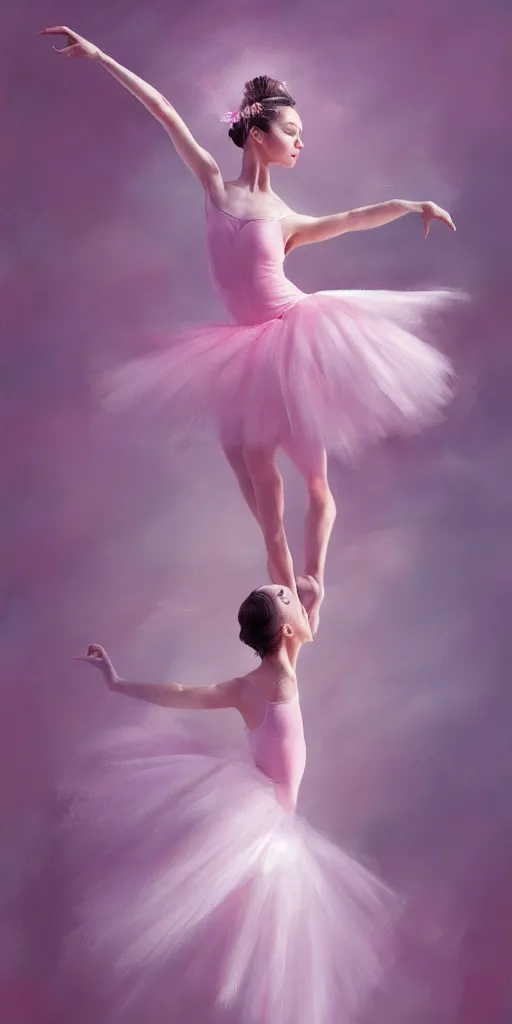 Prompt: prima ballerina dancing in the wind, beautiful, ethereal, gorgeous, volumetric lighting, elegant, fluid, pink, highly detailed oil painting, digital painting, concept art, highly detailed, smooth, sharp focus, illustration, limited color palette, atmosphere and tension, trending on artstation