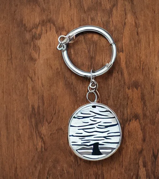 Image similar to realistic keychain of 'a snowy pine tree'