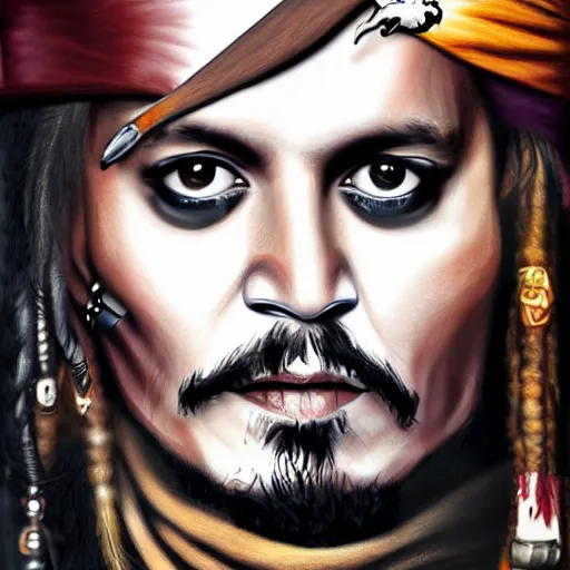 Image similar to portrait of johnny depp as captain jack sparrow, highly detailed, centered, solid color background, digital painting