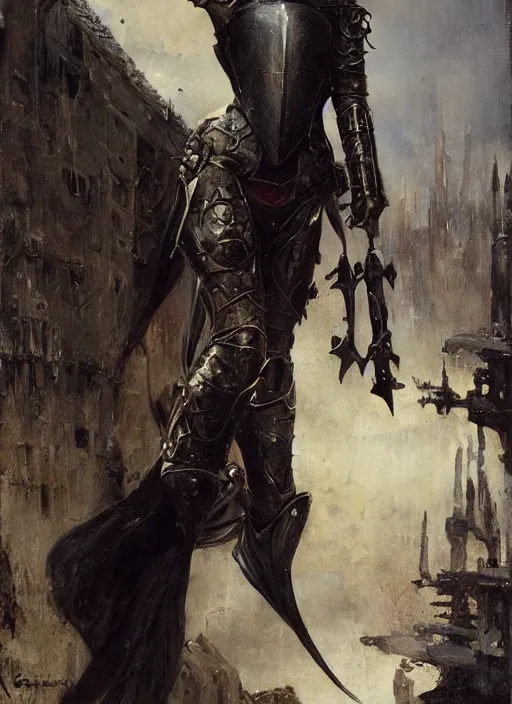 Image similar to stoya wearing black medieval armour detailed, by gaston bussiere, bayard wu, greg rutkowski, giger, maxim verehin, greg rutkowski, masterpiece, sharp focus, cinematic lightning