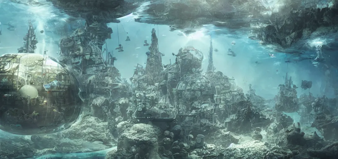 underwater city in a giant glass bubble with soldiers | Stable ...