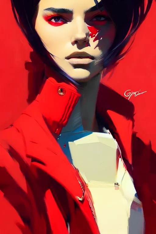 Prompt: a ultradetailed beautiful painting of a stylish woman in a red jacket, by greg rutkowski, conrad roset and ilya kuvshinov trending on artstation