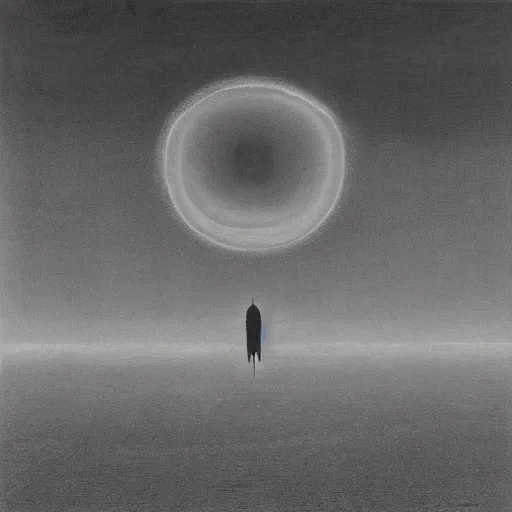Prompt: astronaut on an dark alien landscape, black and white, zdzisław beksinski
