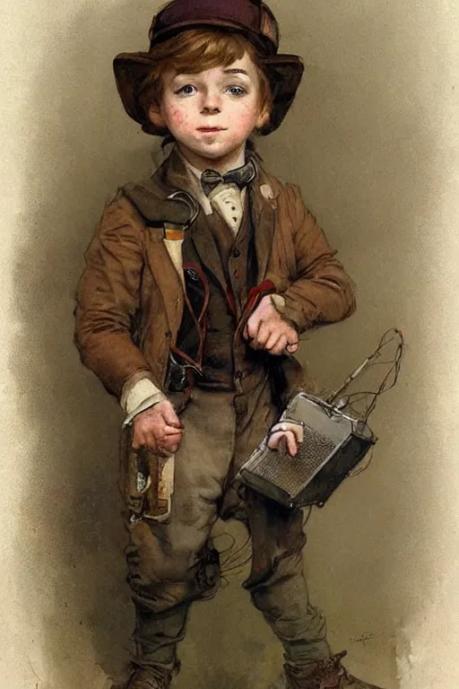 Image similar to (((((portrait of boy dressed as retro sciencepunk inventor explorer costume . muted colors.))))) by Jean-Baptiste Monge !!!!!!!!!!!!!!!!!!!!!!!!!!!