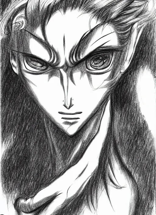 Image similar to line art pencil drawing of a chimera of a sad woman with big crying eyes,, art by shinichi sakamoto and kentaro miura