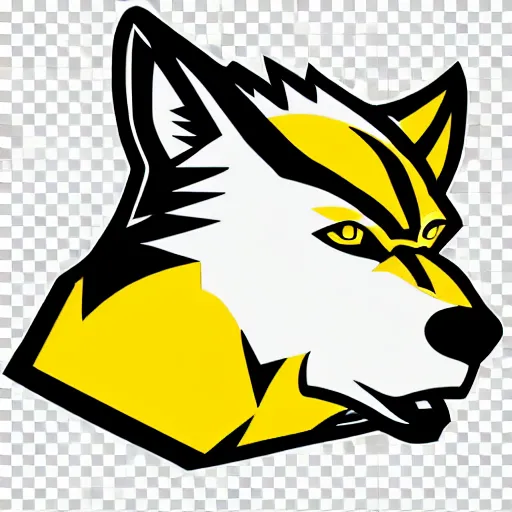 Image similar to a yellow wolf logo, only head, white background, sports logo, high school mascot, simplistic,