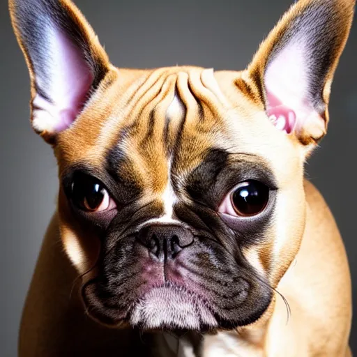 Image similar to a feline french bulldog - cat - hybrid, animal photography