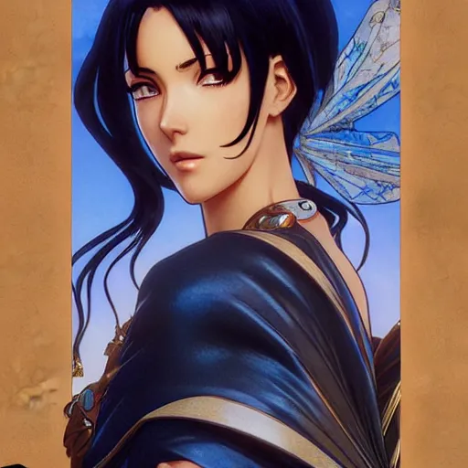 Prompt: highly detailed vfx portrait of nico robin by eiichiro oda, makoto shinkai, alphonse mucha, sharp focus, art by artgerm and greg rutkowski!, backlit, harsh overhead sunlight, blue eyes, stanley kybric, yusuke murata, pixiv, fanbox,