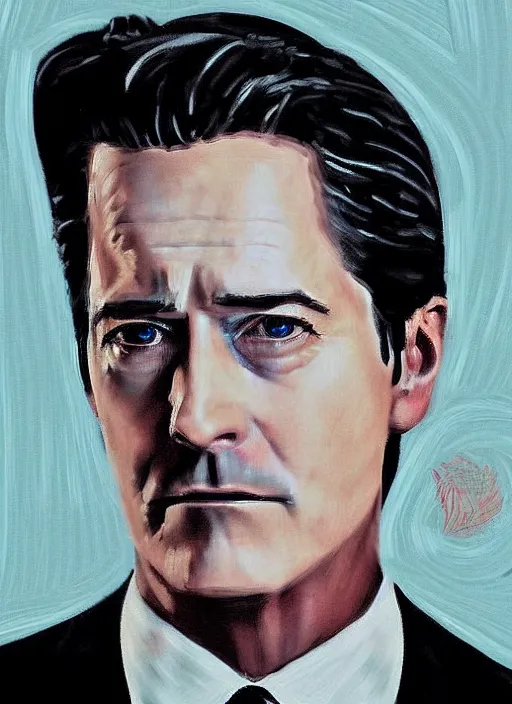 Prompt: portrait of kyle maclachlan as dale cooper by zotho lhun