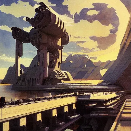 Prompt: dreamy landscape. science fiction. cinematic sci - fi scene. symmetry. accurate anatomy. science fiction theme. brutalism. intricate detail. epic. intimidating. retrofuturism. winter light. monsters. art by john singer sargent - akira toriyama - joaquin sorolla - ralph mcquarrie - kev walker