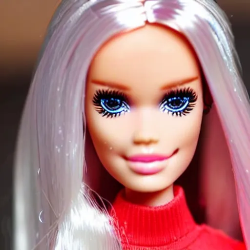 Prompt: a barbie doll with white powder all over her face