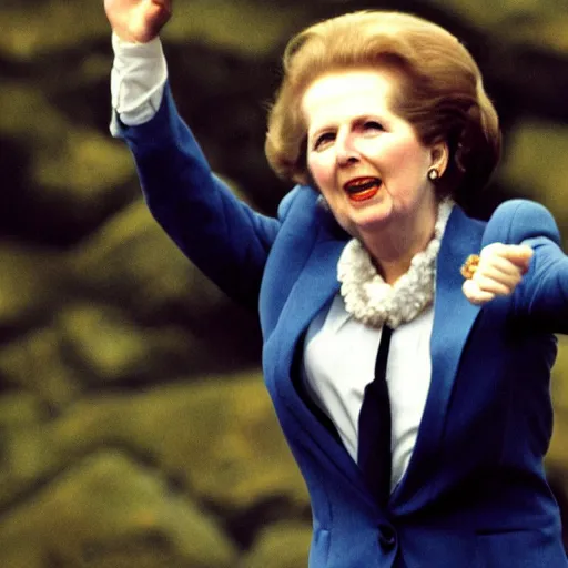 Prompt: margaret thatcher falling from a cliff