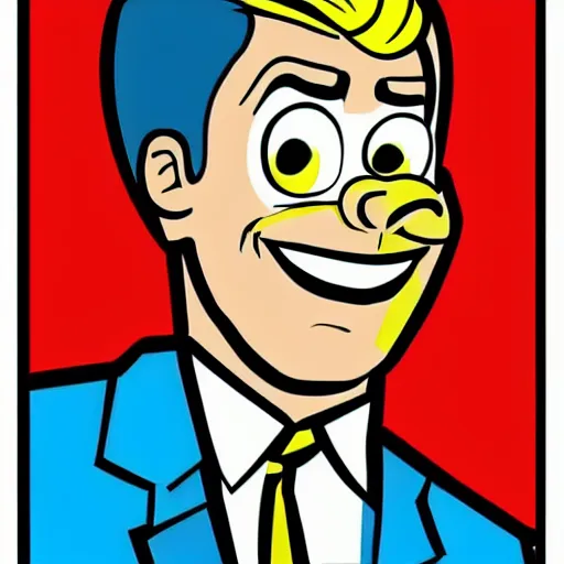 Image similar to handsome, pop art cartoon style, cartoon network, detailed portrait, big smile, long chin