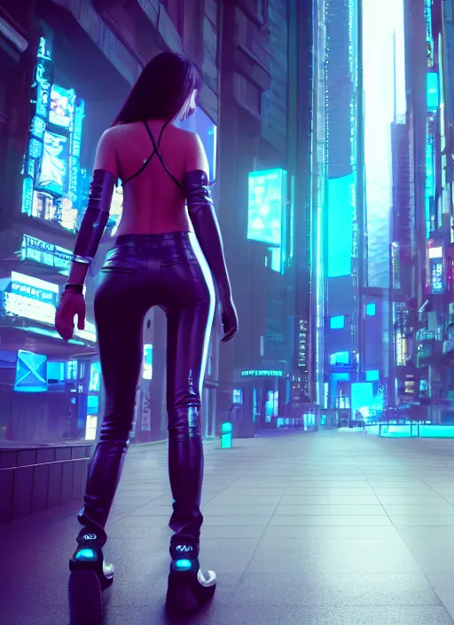 Prompt: photo of a beautiful woman walking through a ( ( ( cyberpunk city ) ) ), full body, hyper realistic, 8 k, dslr, unreal engine, highly detailed portrait