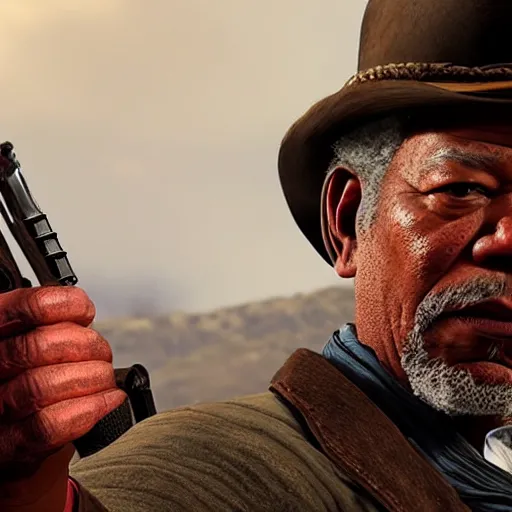 Prompt: Morgan Freeman in red dead redemption 2 4k detail