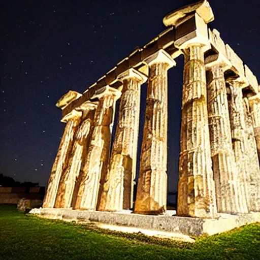 Image similar to an ancient Greek temple made out of projections of light