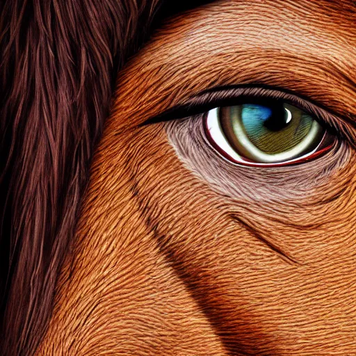 Image similar to closeup of human face with a horse's body