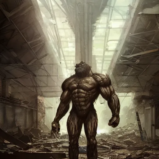 Prompt: a monstrously muscular anthropomorphized male horse wearing tight kevlar standing in the ruins of a facility, furry art, furaffinity, highly detailed, digital painting, artstation, concept art, magic the gathering, illustration by artgerm, greg rutkowski, wlop