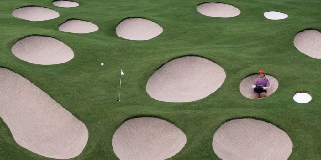 Image similar to the most amazing golf hole in the world made from yarn, beautiful ambient light,