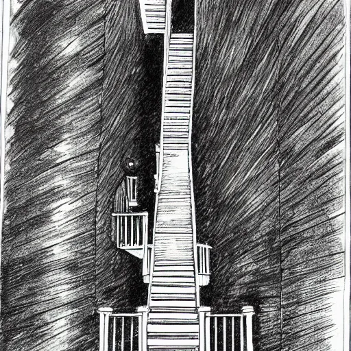 Image similar to ink drawing of an infinite staircase drawn by junji ito