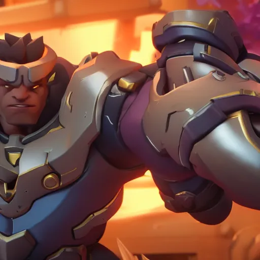 Image similar to epic scene of reinhardt fighting doomfist, overwatch, artistic, highly detailed, 4k, 8k