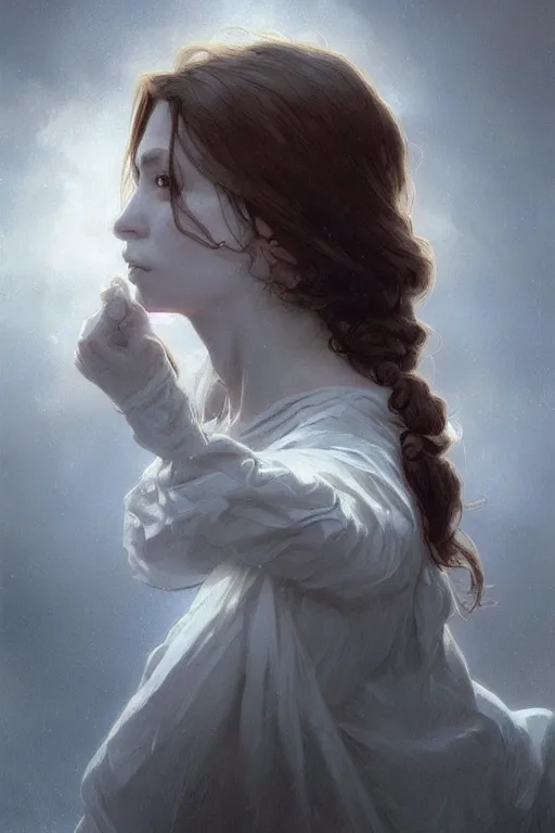 Prompt: beautiful cottage town, the face of a ghost from the movie Scream, complex, elegant, highly detailed, digital painting, artstation, concept art, smooth, clear focus, illustration, works by artgerm, Greg Rutkowski and Alphonse Mucha